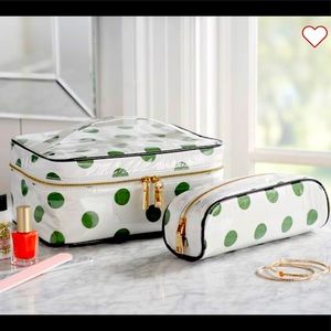 Pottery Barn Polka Dot Print Train Case, Set Of 2 EUC
